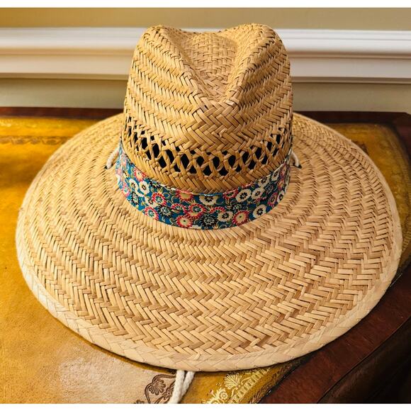 Signatures Tan Straw Hat with Floral Band & String Neck Tie Sunhat - Picture 8 of 13